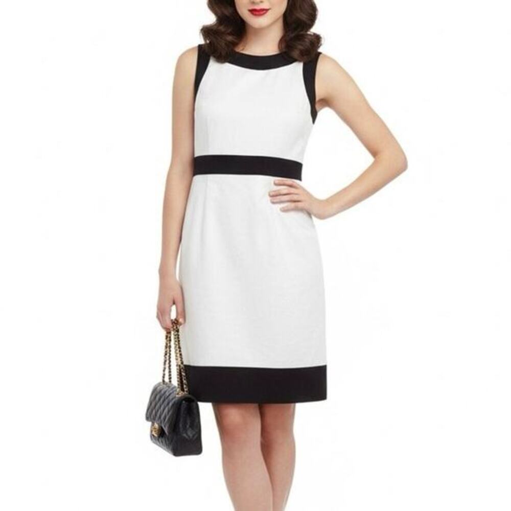 Ann Taylor Sheath Dress Womens 0 White Black Mini Preppy Old Money Blair Waldorf